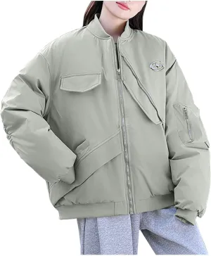 Winter Coat for Women 2024 Long Sleeve Zip Puffer Jacket Pockets Baggy Short Down Coats Outdoor Hiking Down Jackat