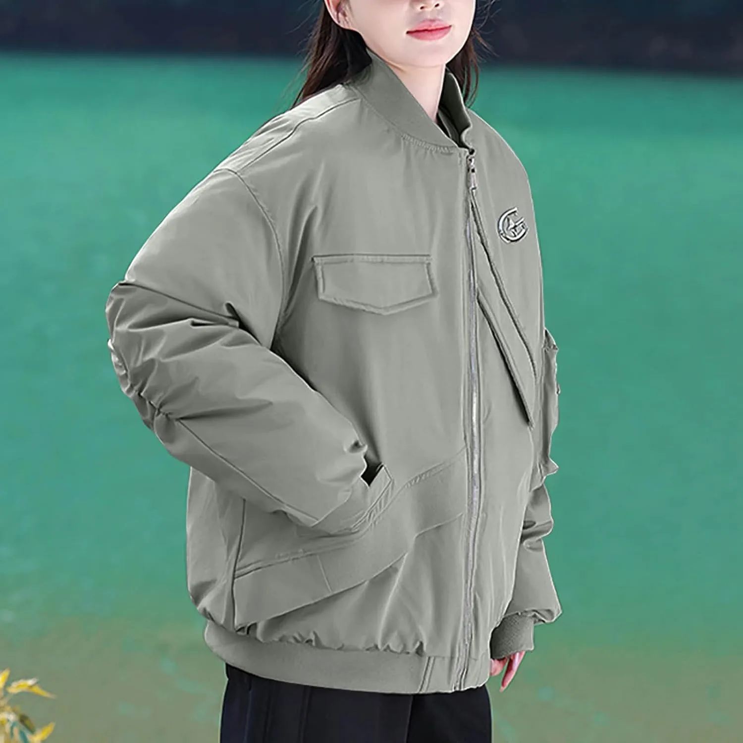 Winter Coat for Women 2024 Long Sleeve Zip Puffer Jacket Pockets Baggy Short Down Coats Outdoor Hiking Down Jackat
