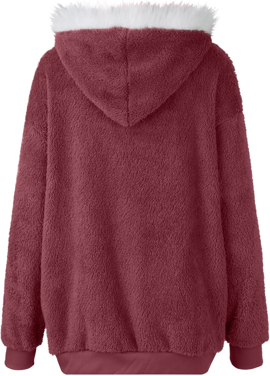 Winter Coats for Women Fuzzy Fleece Jacket Zipper Hooded Color Block Patchwork Cardigan Sherpa Outerwear with Pocket