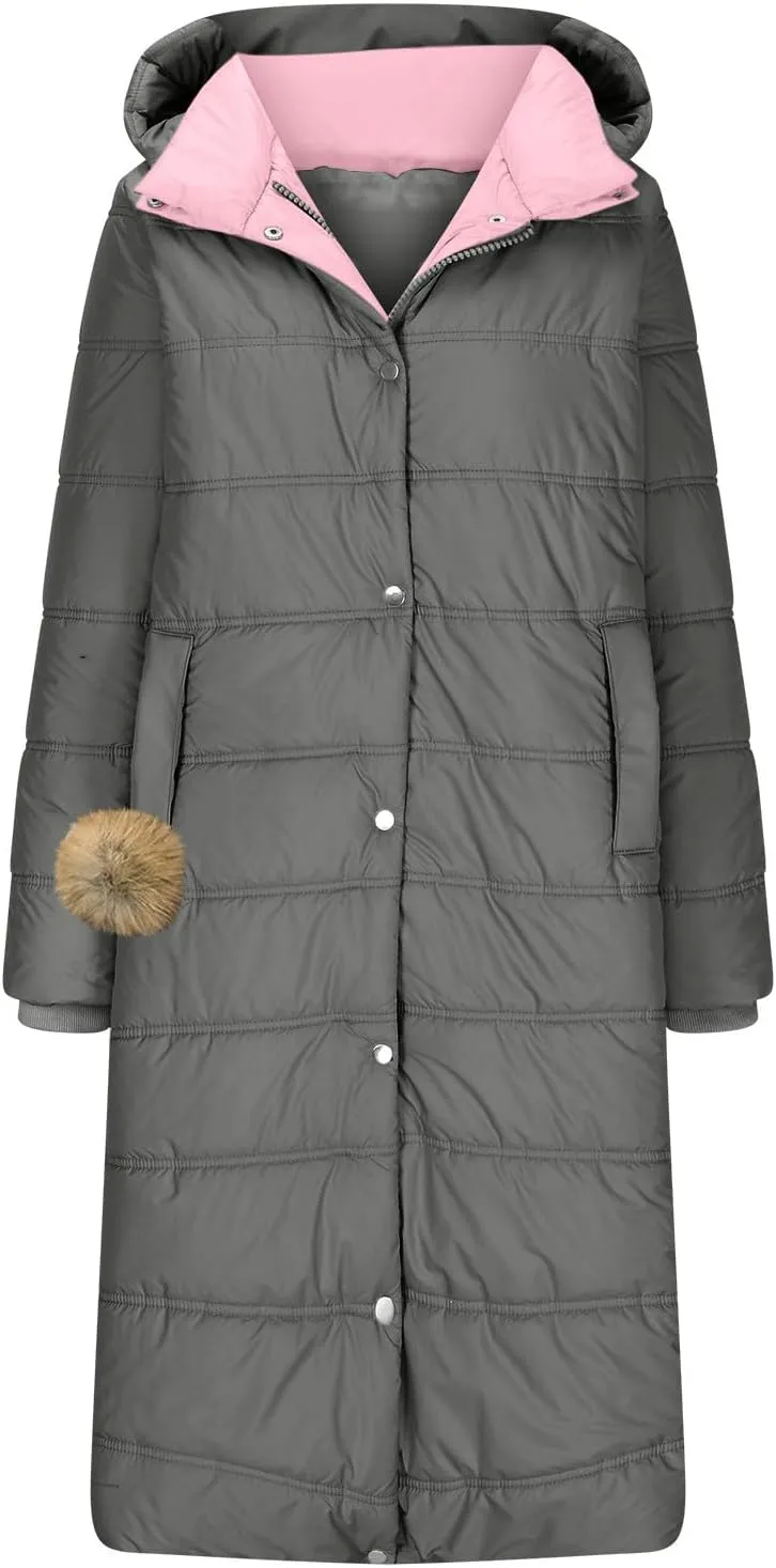 Winter Coats for Women Long Puffer Jackets Thicken Parka Warm Quilted Jacket Padded Coat Outwear with Removable Hood