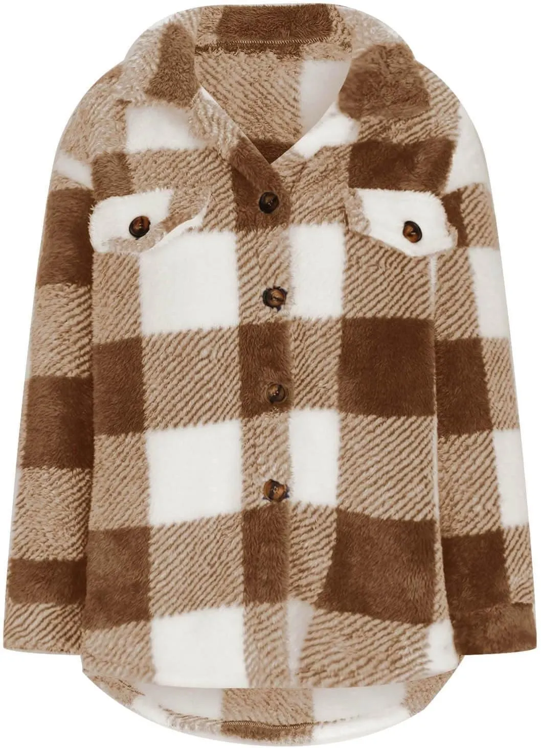 Winter Coats for Women Sherpa Fleece Plaid Hooded Button Up Fuzzy Open Front Jackets Trendy Plush Fluffy Warm Outwear