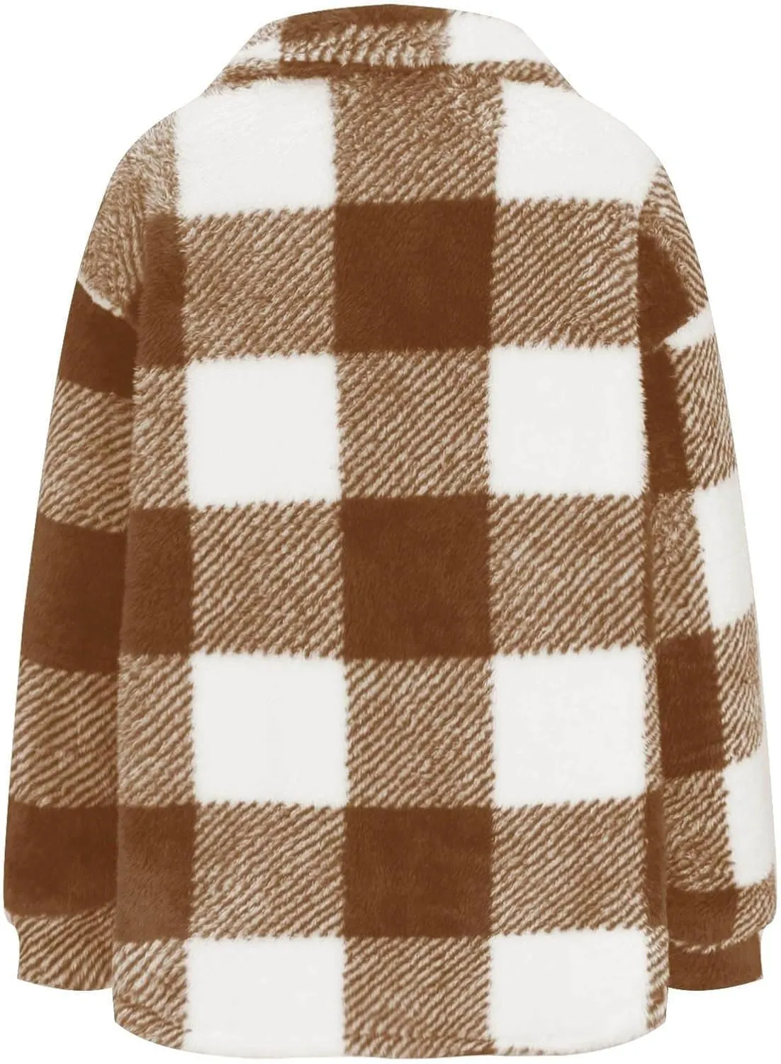 Winter Coats for Women Sherpa Fleece Plaid Hooded Button Up Fuzzy Open Front Jackets Trendy Plush Fluffy Warm Outwear