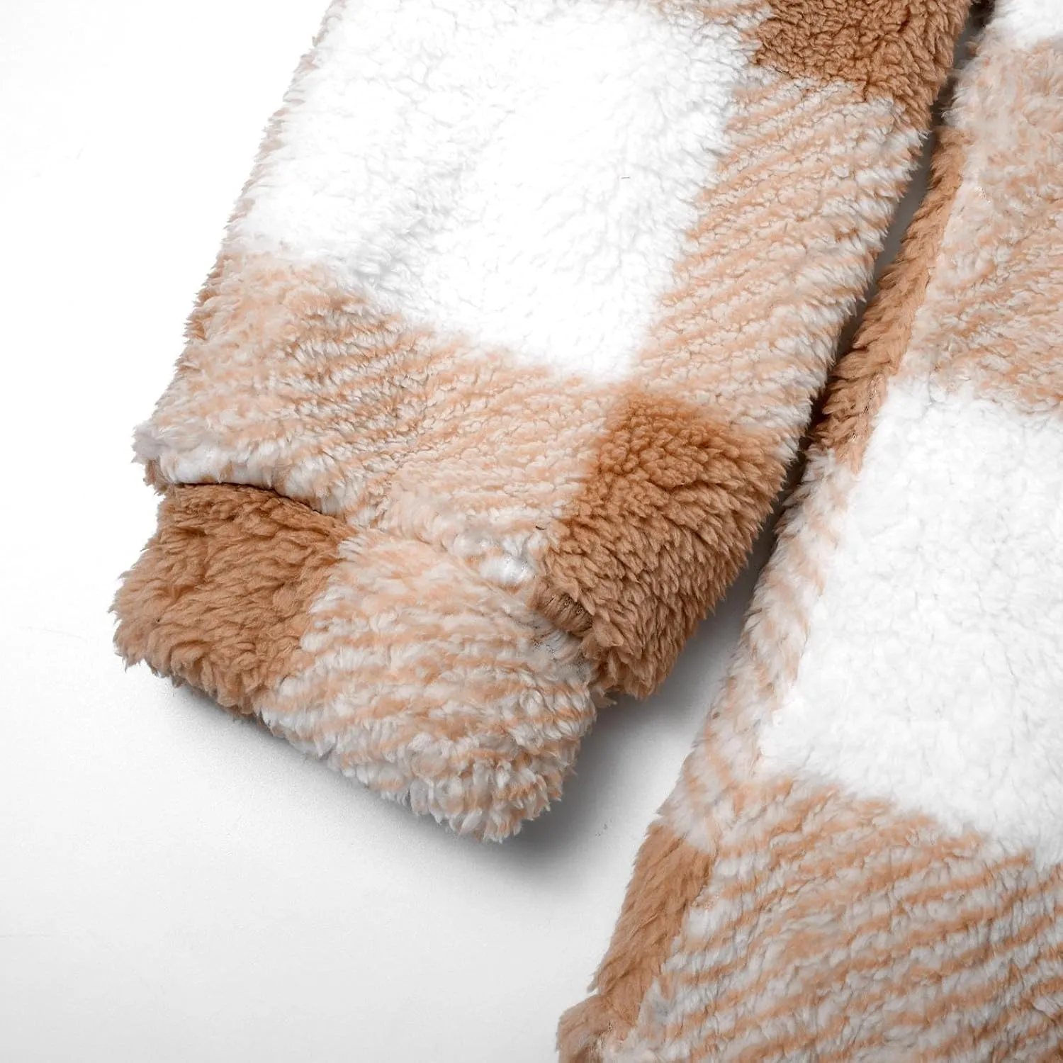 Winter Coats for Women Sherpa Fleece Plaid Hooded Button Up Fuzzy Open Front Jackets Trendy Plush Fluffy Warm Outwear