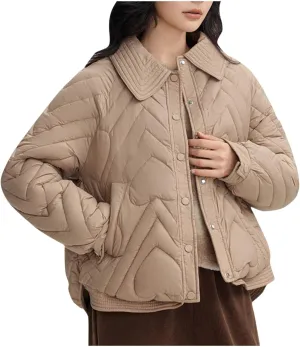 Winter Down Puffer Jackets for Women Dressy Casual Short Quilted Jackets Fashion Button Cropped Bomber Padded Coats