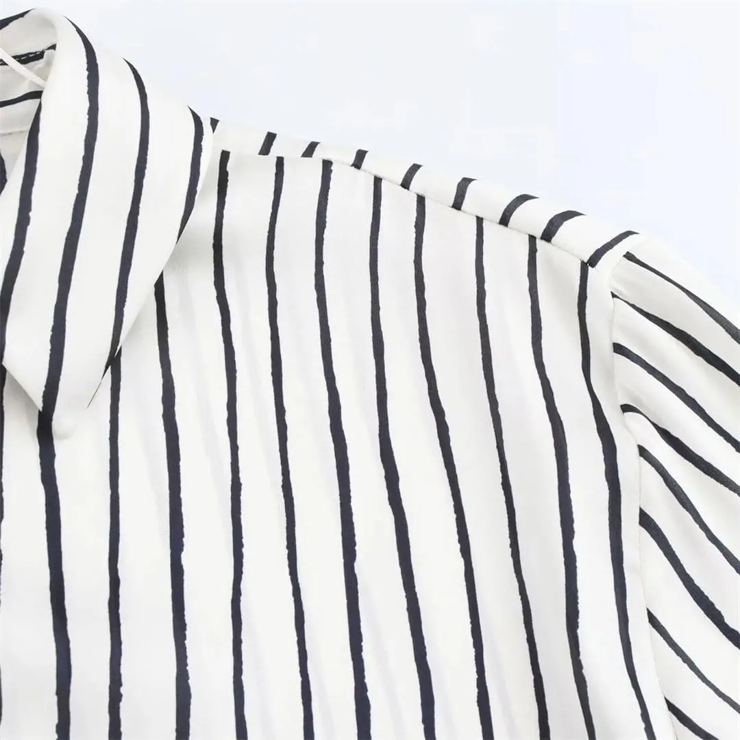 Woman Silk Textured Shirt Slim Turn Down Collar Blouses