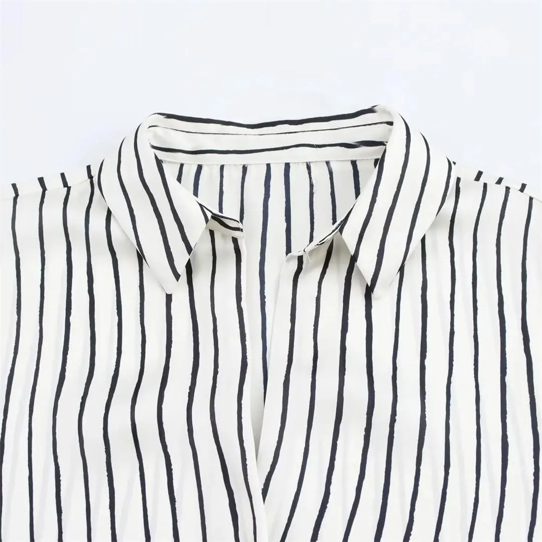 Woman Silk Textured Shirt Slim Turn Down Collar Blouses