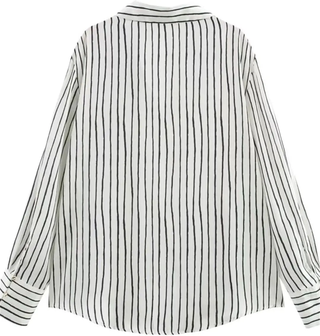 Woman Silk Textured Shirt Slim Turn Down Collar Blouses