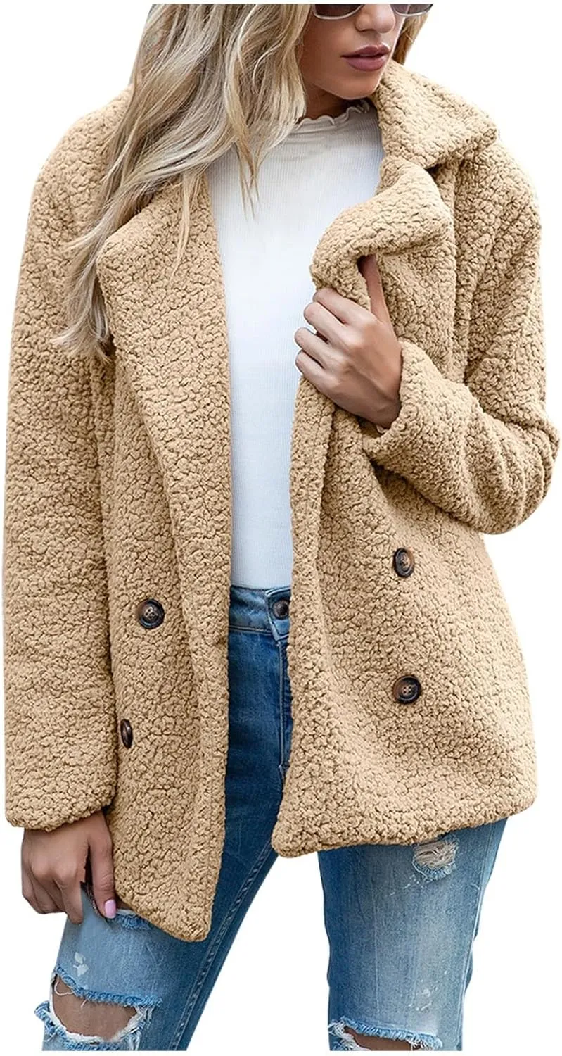 Women 2024 Winter Faux Fur Crop Coat Lapel Long Sleeve Fuzzy Fleece Outerwear Button Down Sherpa Jackets Fall Outfits