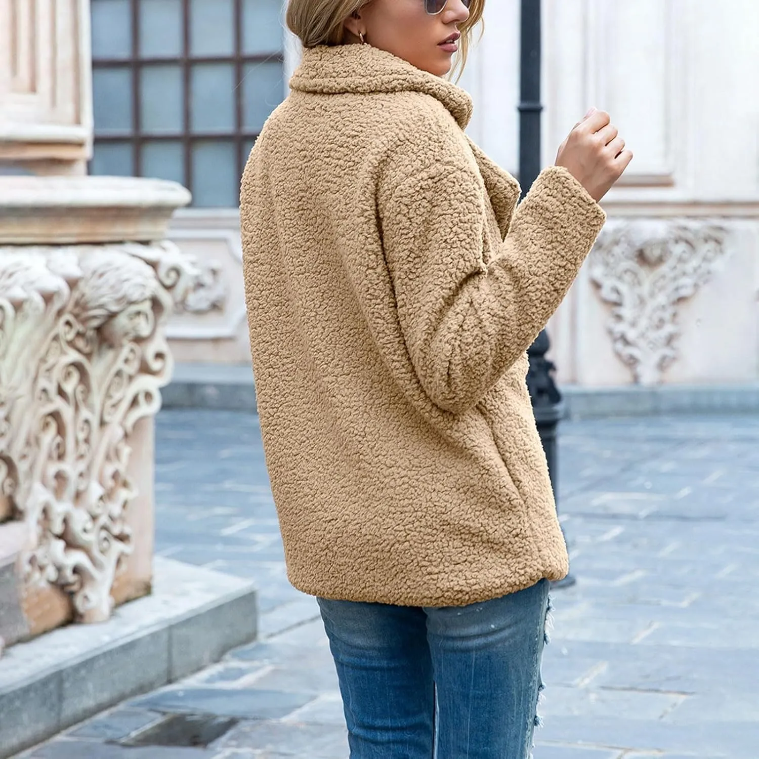 Women 2024 Winter Faux Fur Crop Coat Lapel Long Sleeve Fuzzy Fleece Outerwear Button Down Sherpa Jackets Fall Outfits