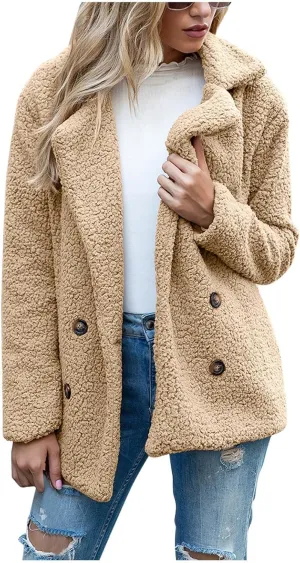 Women 2024 Winter Faux Fur Crop Coat Lapel Long Sleeve Fuzzy Fleece Outerwear Button Down Sherpa Jackets Fall Outfits