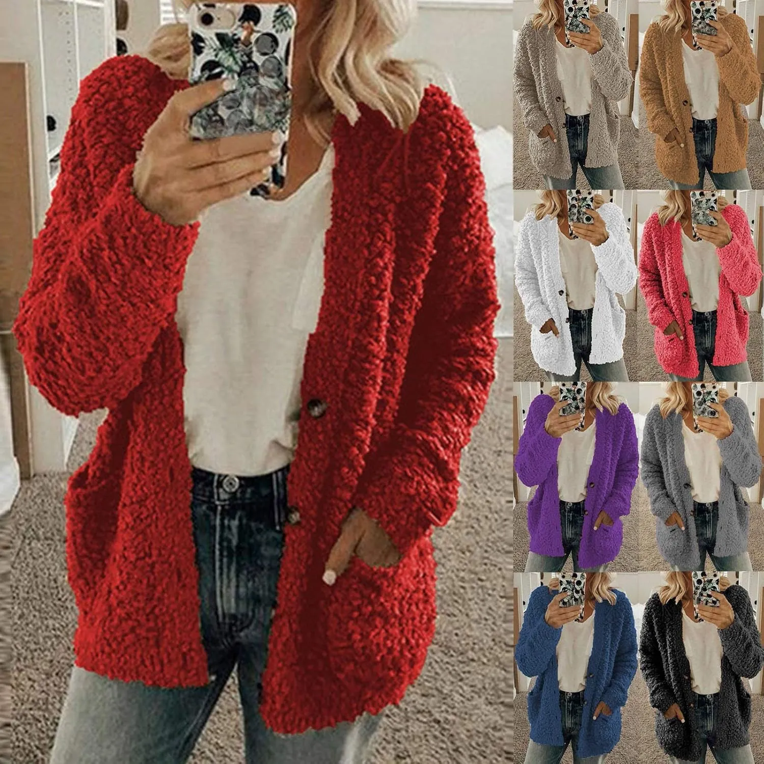 Women 2024 Winter Faux Fur Crop Coat Lapel Long Sleeve Fuzzy Fleece Outerwear Button Down Sherpa Jackets Fall Outfits