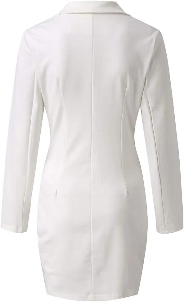 Women Blazer Dress Long Sleeve Notch Lapel Sexy Elegant Formal Suit Jackets Double Breasted Button Business Coat