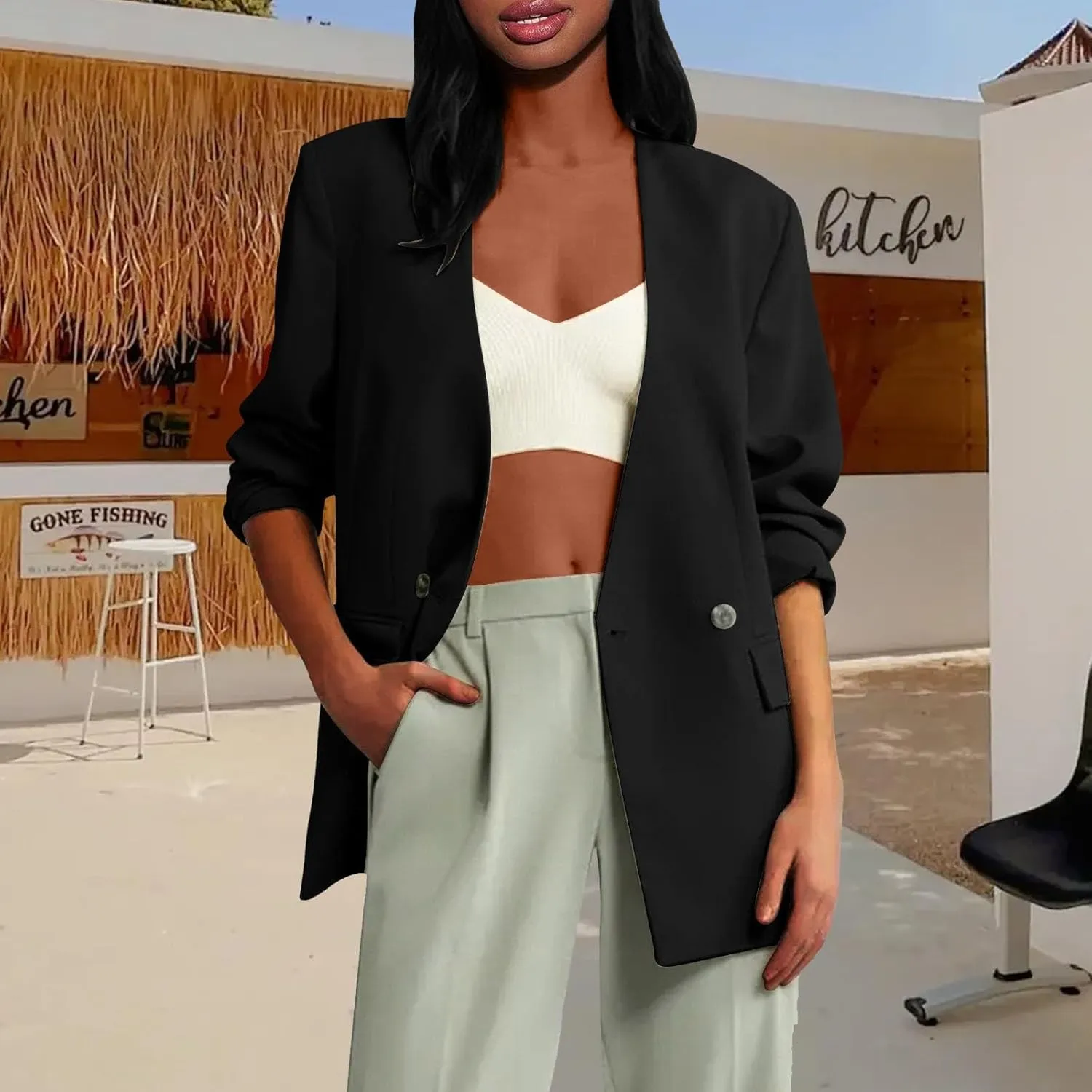 Women Blazers Fashion Dressy Office for Women Jackets Cropped Prtite Winter Cardigan Baggy Herringbone Cardigan