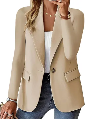 Women Blazers for Work Casual Button Lapel Open Front Business Blazer Dressy Long Sleeve Suit Jackets with Pocket