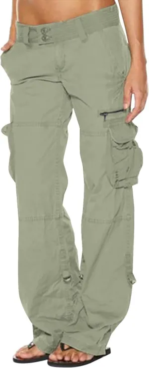 Women Cargo Pants Low Rise Tactical Pants Comfy Hiking Pants with Pockets Straight Leg Parachute Pants Long Trousers