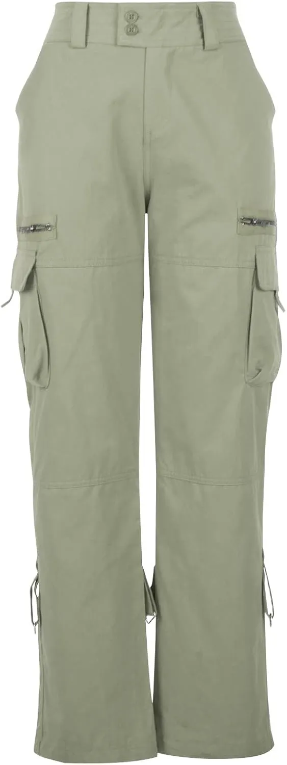 Women Cargo Pants Low Rise Tactical Pants Comfy Hiking Pants with Pockets Straight Leg Parachute Pants Long Trousers