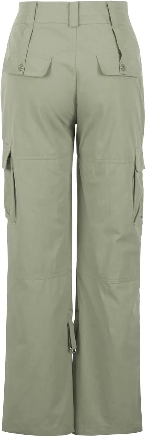 Women Cargo Pants Low Rise Tactical Pants Comfy Hiking Pants with Pockets Straight Leg Parachute Pants Long Trousers