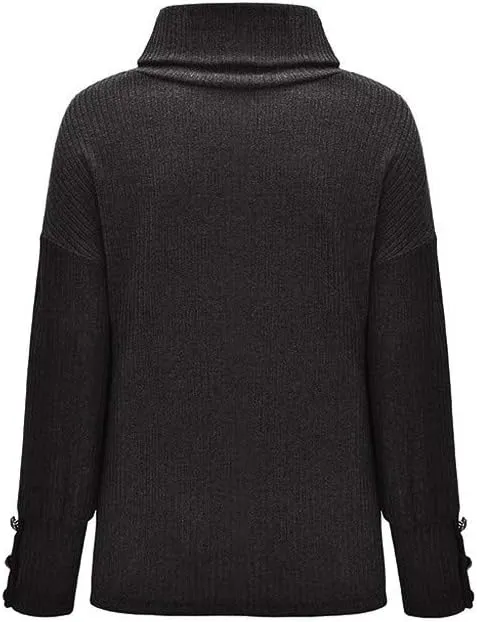 Women Coats Pullover Loose Women Sleeve Button Knitted Turtleneck Sweater Red Leather Jacket Women Ladies Coats