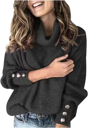 Women Coats Pullover Loose Women Sleeve Button Knitted Turtleneck Sweater Red Leather Jacket Women Ladies Coats