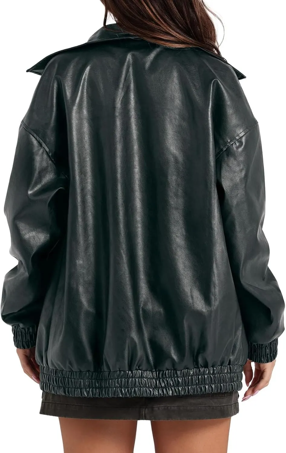 Women Fall Winter Leather Jacket Oversized Boyfriend Faux Leather Coats Zip Up Moto Biker Jacket PU Outerwear Tops