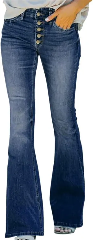Women Jeans High Waisted Long Pants Stretch Slimming Flare Trousers Comfortable Jeans Blue XXL