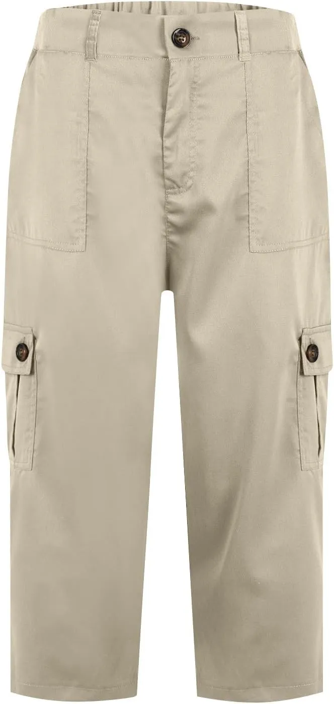Women Linen Shorts Summer Casual Comfy Lightweight Cargo Capris High Waisted Bermuda Shorts Pants with Pockets