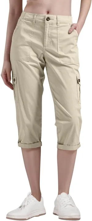 Women Linen Shorts Summer Casual Comfy Lightweight Cargo Capris High Waisted Bermuda Shorts Pants with Pockets