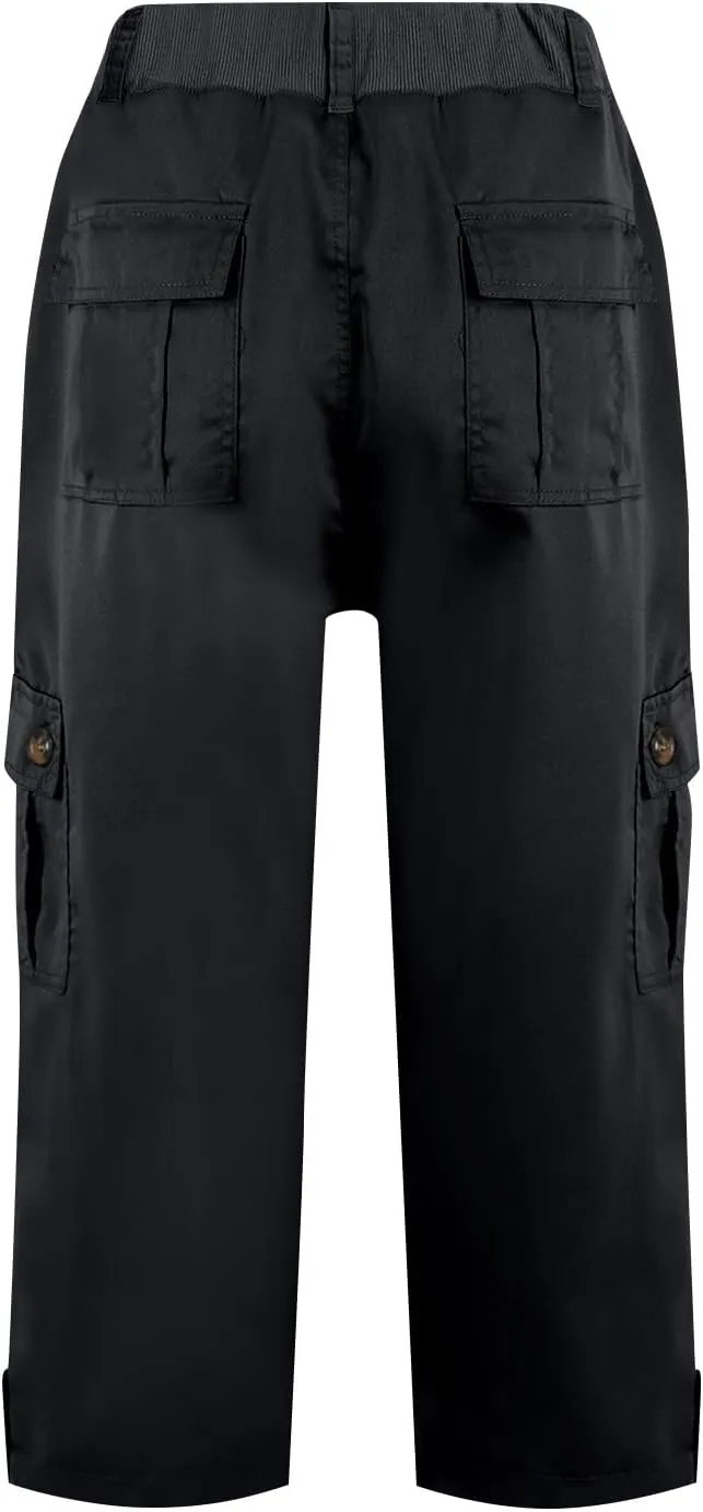Women Linen Shorts Summer Casual Comfy Lightweight Cargo Capris High Waisted Bermuda Shorts Pants with Pockets