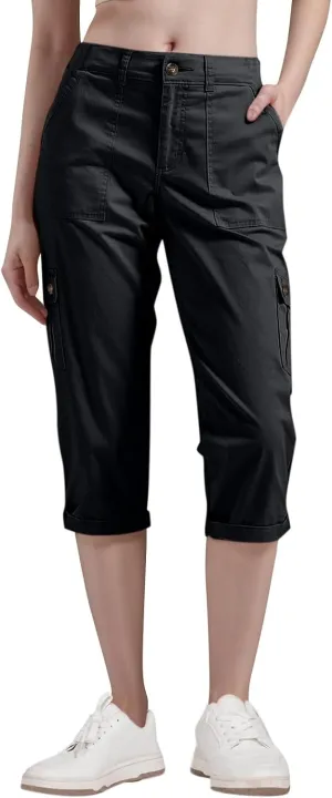 Women Linen Shorts Summer Casual Comfy Lightweight Cargo Capris High Waisted Bermuda Shorts Pants with Pockets