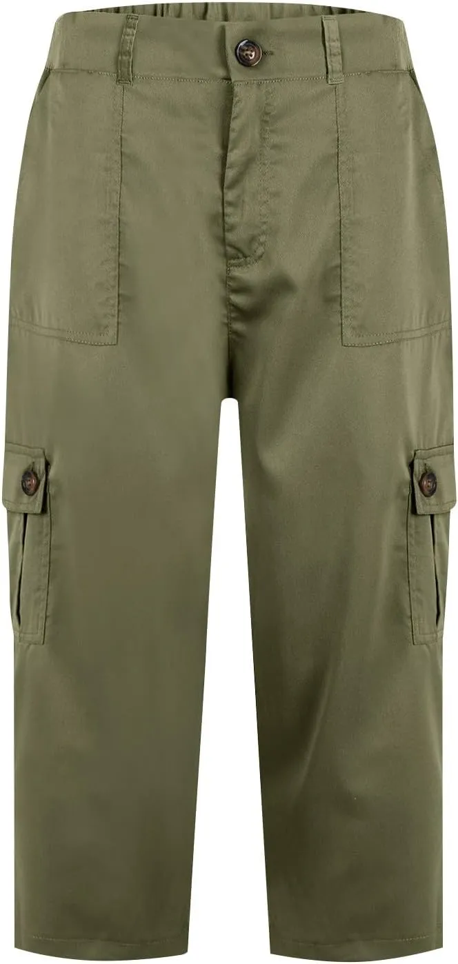 Women Linen Shorts Summer Casual Comfy Lightweight Cargo Capris High Waisted Bermuda Shorts Pants with Pockets