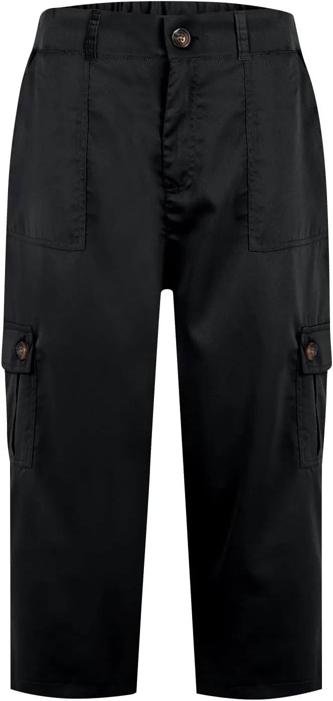 Women Linen Shorts Summer Casual Comfy Lightweight Cargo Capris High Waisted Bermuda Shorts Pants with Pockets