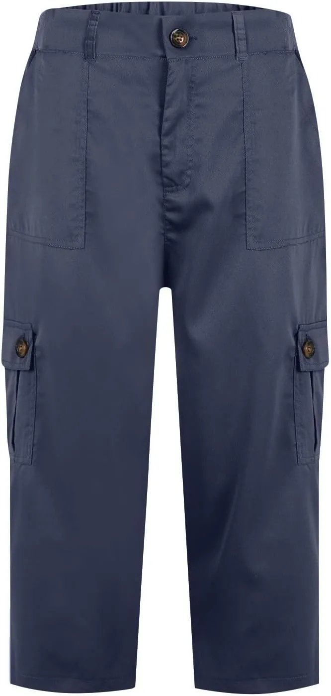 Women Linen Shorts Summer Casual Comfy Lightweight Cargo Capris High Waisted Bermuda Shorts Pants with Pockets