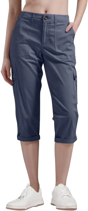 Women Linen Shorts Summer Casual Comfy Lightweight Cargo Capris High Waisted Bermuda Shorts Pants with Pockets