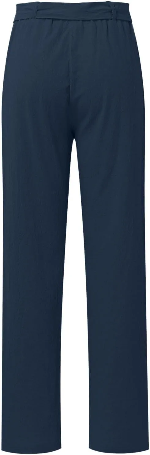 Women Linen Summer Baggy Palazzo Lounge Pants Low Waist Baggy Stretchy Plus Size Trousers Trendy