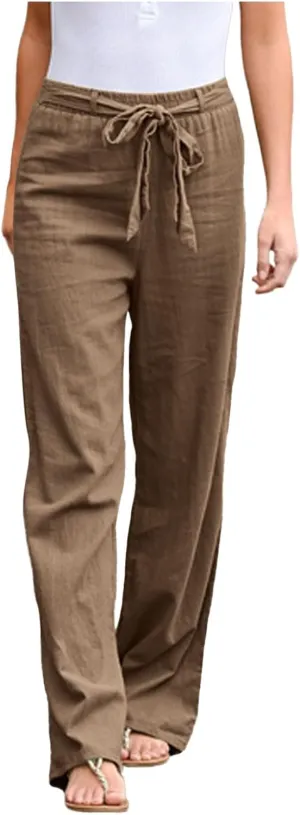 Women Linen Summer Baggy Palazzo Lounge Pants Low Waist Baggy Stretchy Plus Size Trousers Trendy