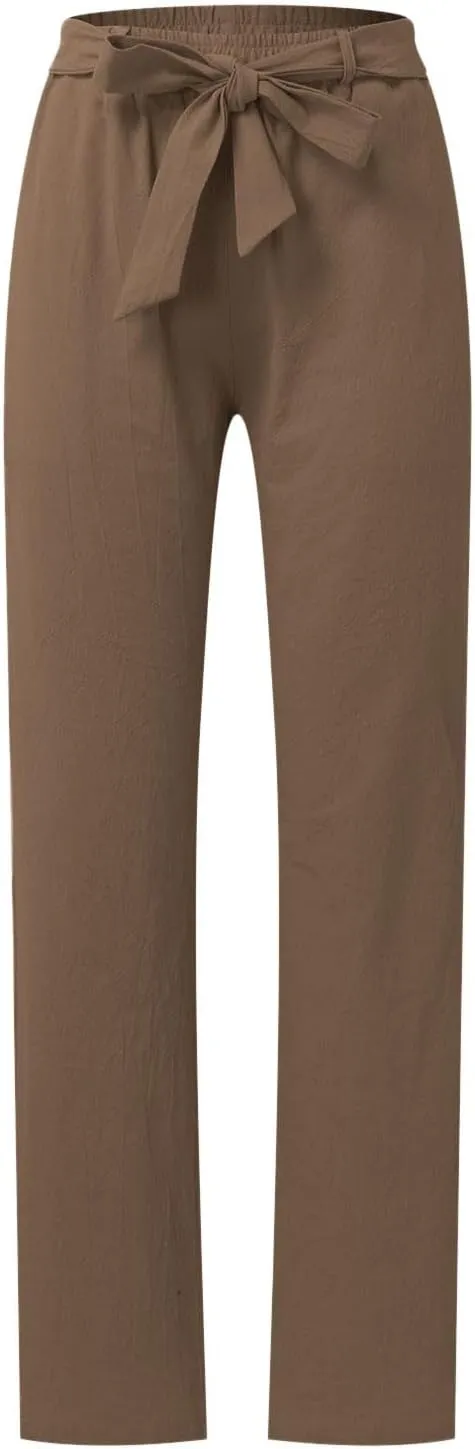 Women Linen Summer Baggy Palazzo Lounge Pants Low Waist Baggy Stretchy Plus Size Trousers Trendy