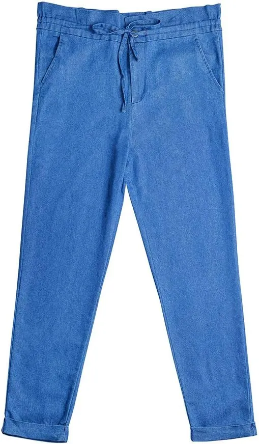 Women Paperbag Tapered Jeans Belted High Waisted Denim Pockets Pencil Pants