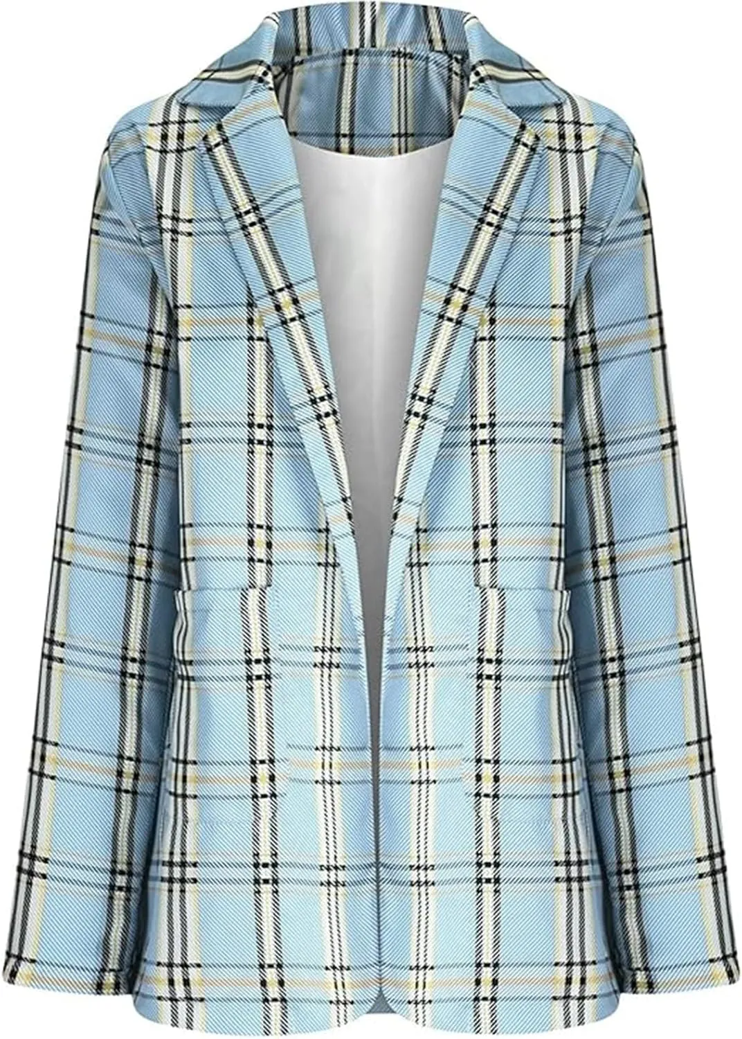 Women Plaid Sweatshirt Blazer Plus Size Notch Lapel Business Work Checkered Suit Jacket Stylish Open Front Cardigan