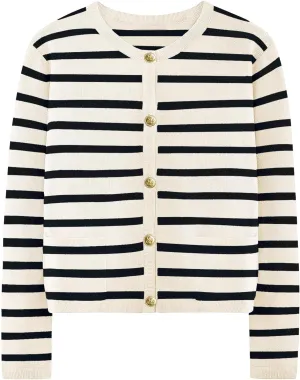 Women Striped Cardigan Sweaters Casual Long Sleeve Button Down Cropped Jackets Coat Fall Knit Sweater