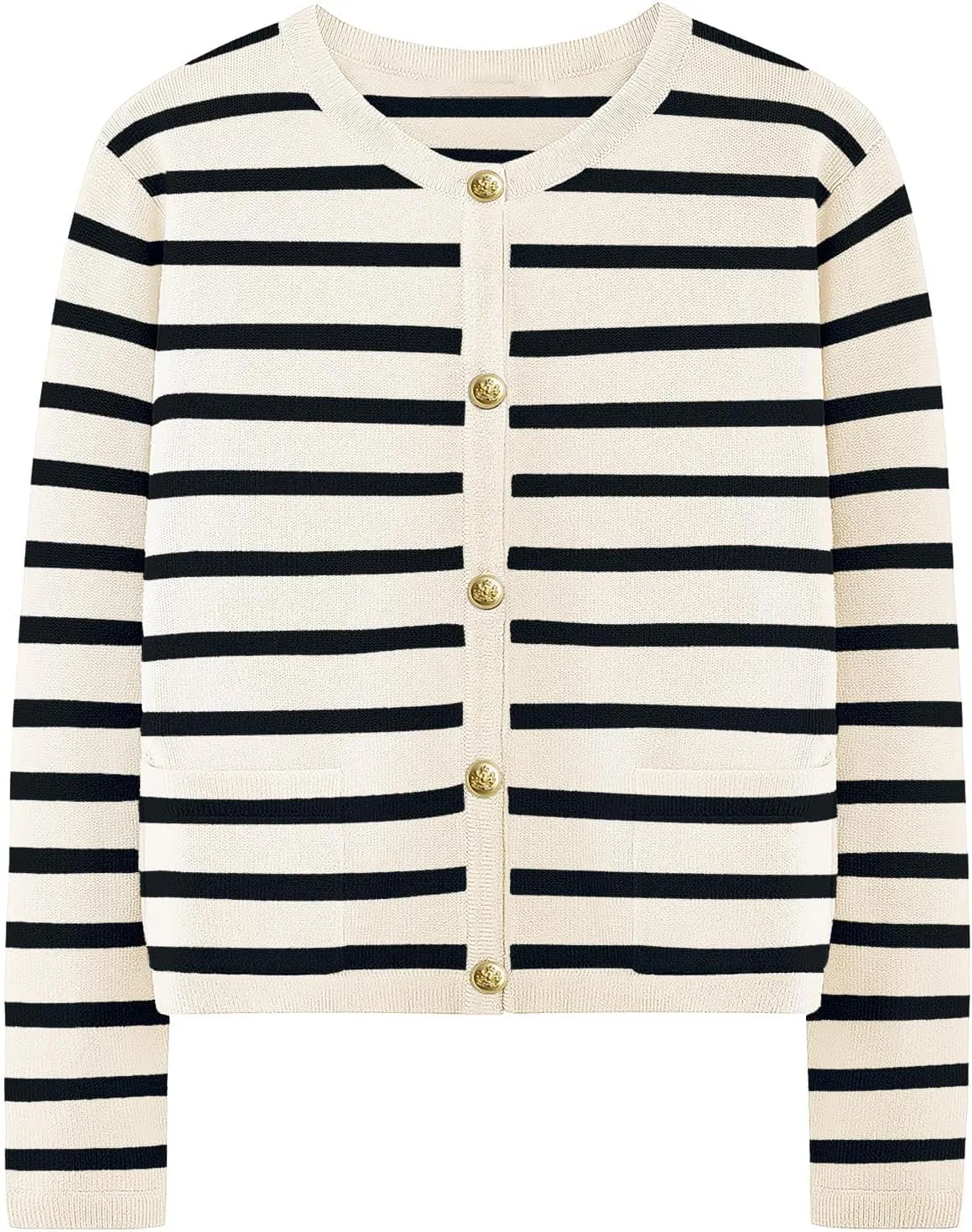 Women Striped Cardigan Sweaters Casual Long Sleeve Button Down Cropped Jackets Coat Fall Knit Sweater