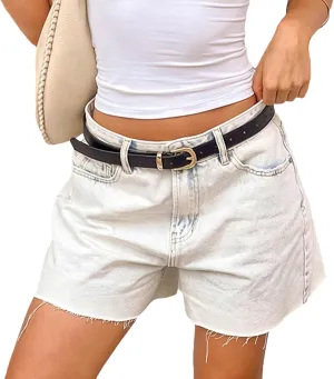 Women Summer Denim Shorts High Waisted Straight Leg Raw Hem Jeans for Vacation Beach Club Streetwear