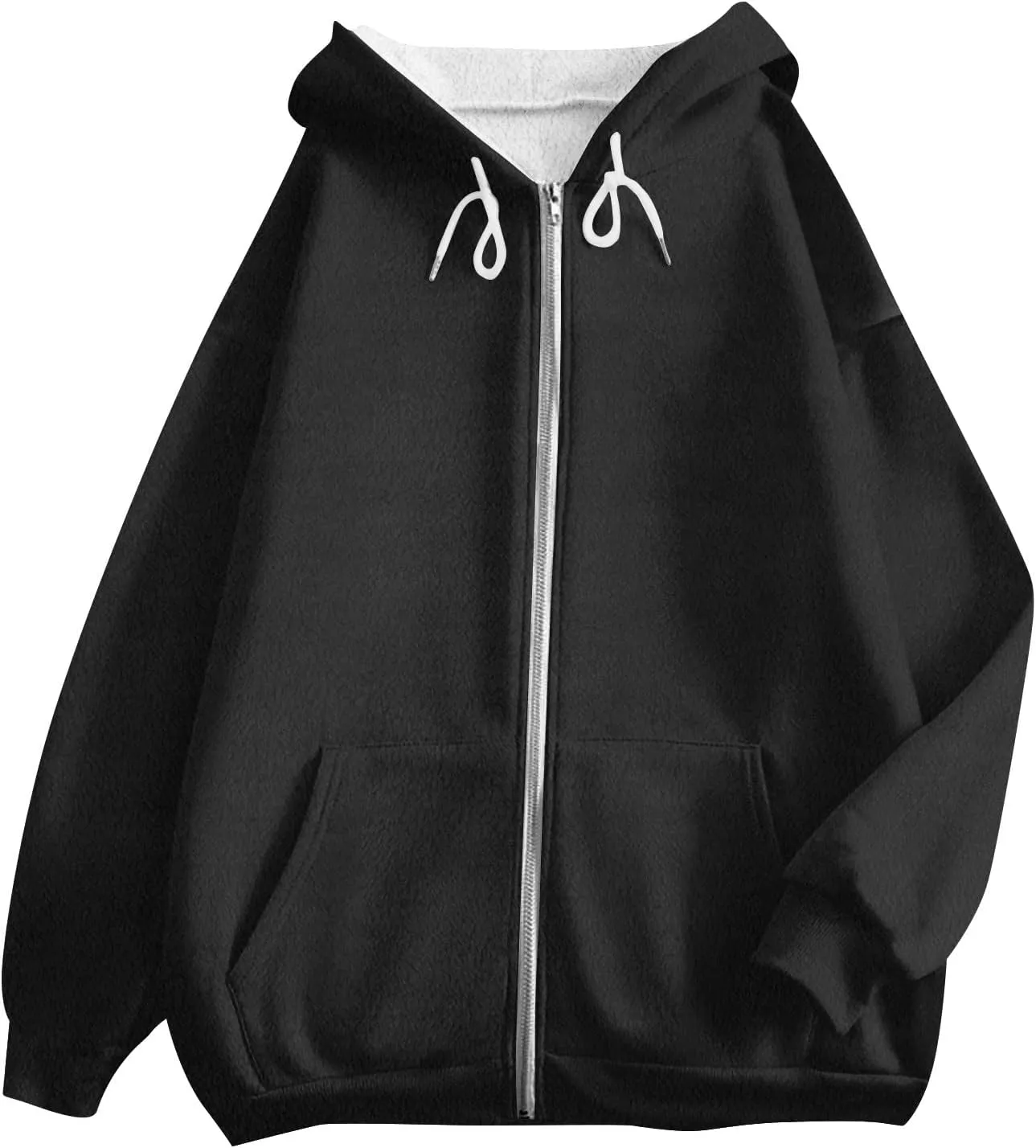 Women Winter Hoodies Zip Up Fleece Warm Sweatshirts Jacket Drawstring Long Sleeve Fleece Lined Hoodie Sweatshirt