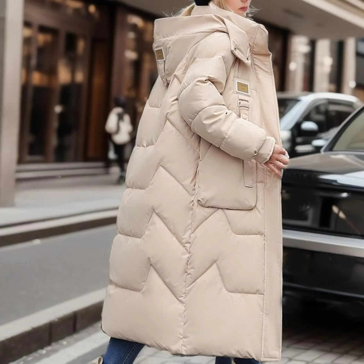 Women Winter Long Puffer Jacket Plus Size Quilted Jacket Hoodies Down Coat Stand Collar Windproof Warm Thicken Parka