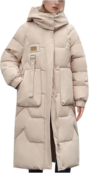 Women Winter Long Puffer Jacket Plus Size Quilted Jacket Hoodies Down Coat Stand Collar Windproof Warm Thicken Parka