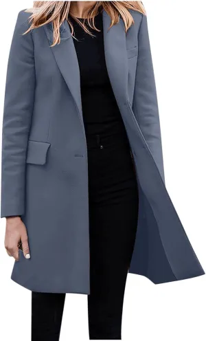 Womens Blazer Dressy Casual,Wool Cardigan Coats with Pockets Ladies Lapel Long Womens Blazer Dresses Midi Length