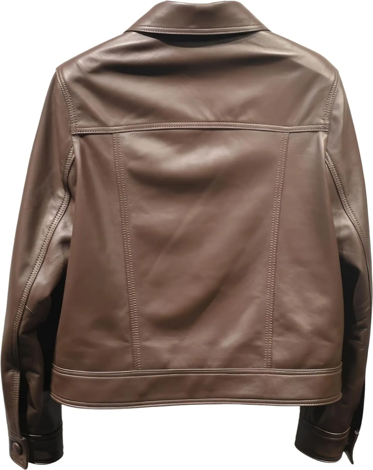 Womens Brown Genuine Sheepskin Biker Jacket  Lightweight Shirt Collar Moto Leather Jacket (customizable size)