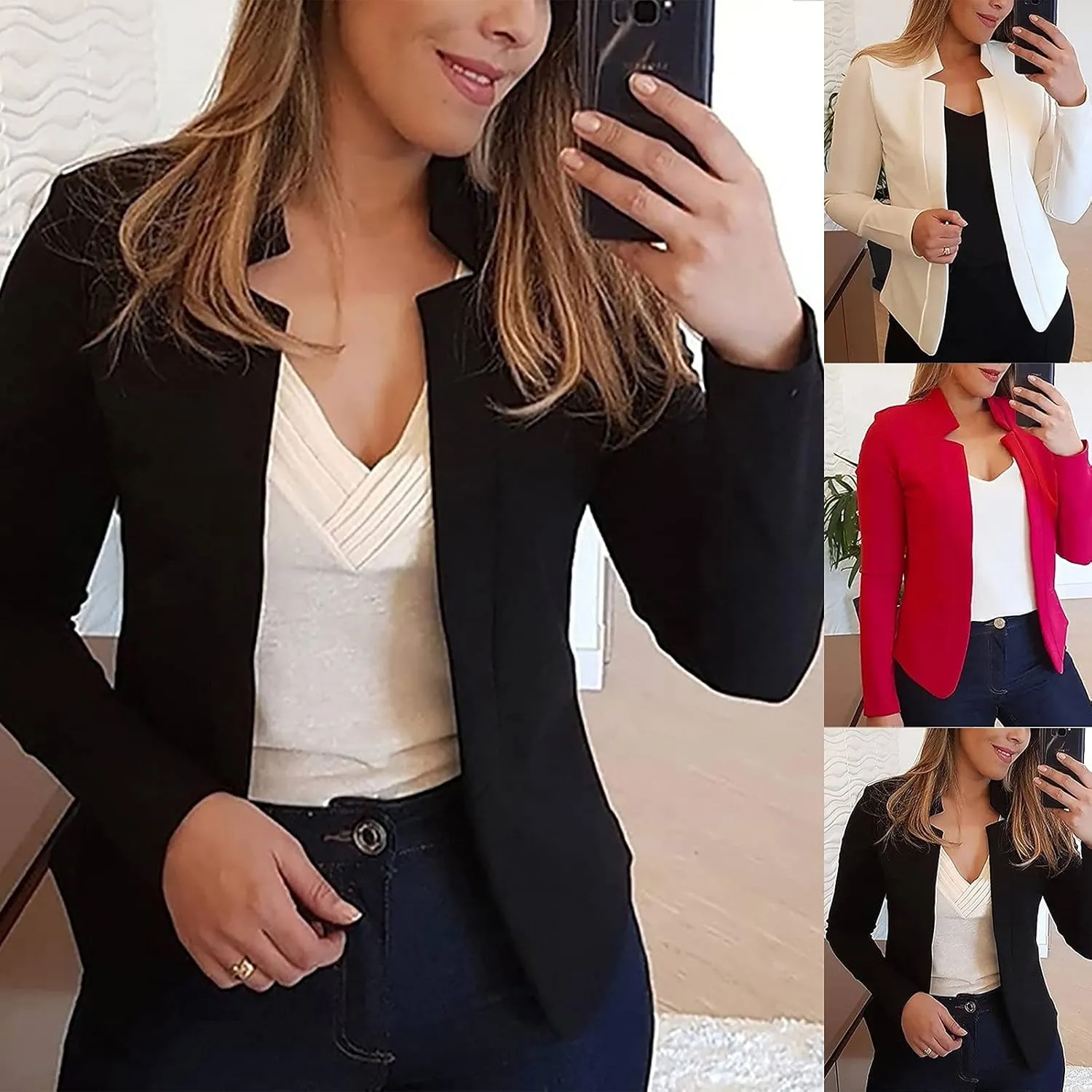 Women's Business Casual Blazers Lightweight Office Jacket Plus Size Open Front Blazer Cropped Blazer Dressy Jackets