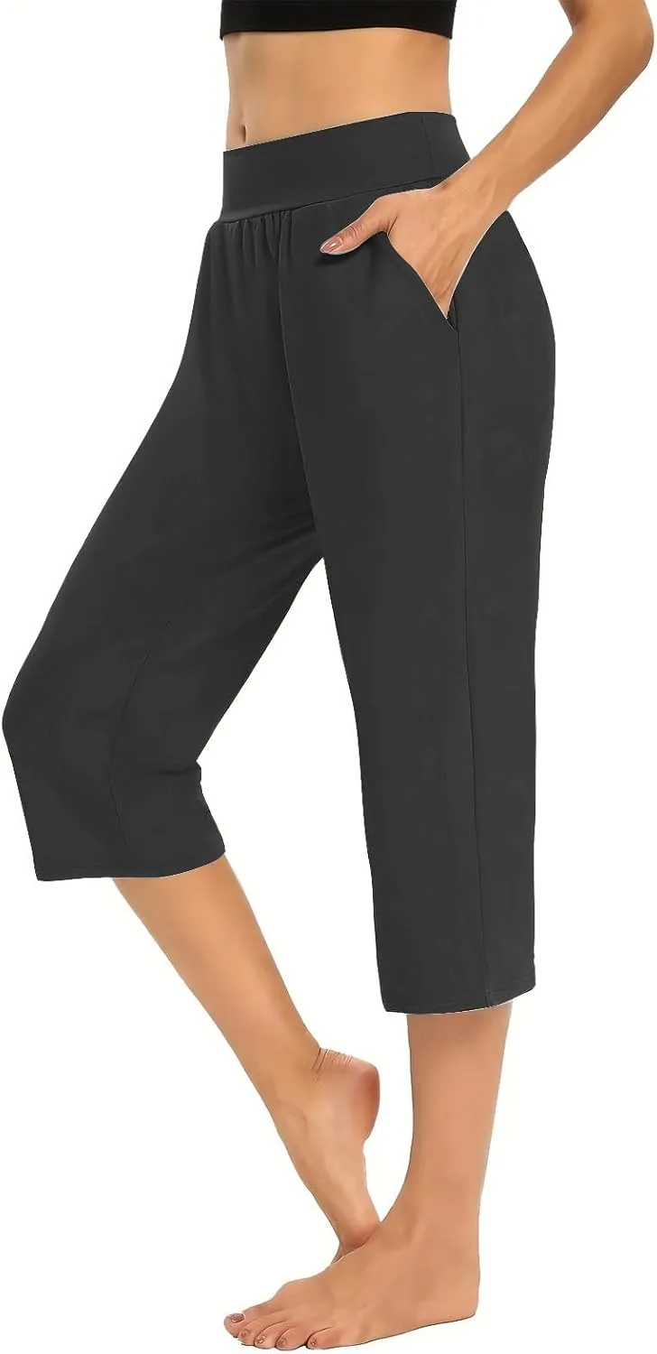 Womens Capris for Summer Elastic Waist Workout Sweatpants 2024 Casual Soft Comfy Yoga Jogger Capri Pants with Pockets