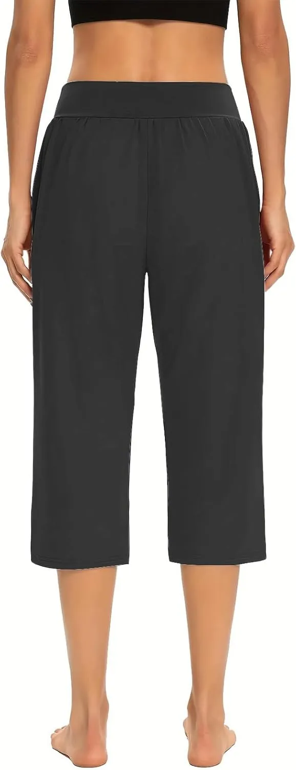 Womens Capris for Summer Elastic Waist Workout Sweatpants 2024 Casual Soft Comfy Yoga Jogger Capri Pants with Pockets