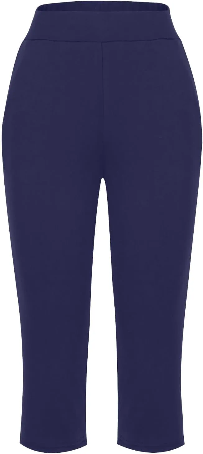 Womens Capris for Summer Elastic Waist Workout Sweatpants 2024 Casual Soft Comfy Yoga Jogger Capri Pants with Pockets
